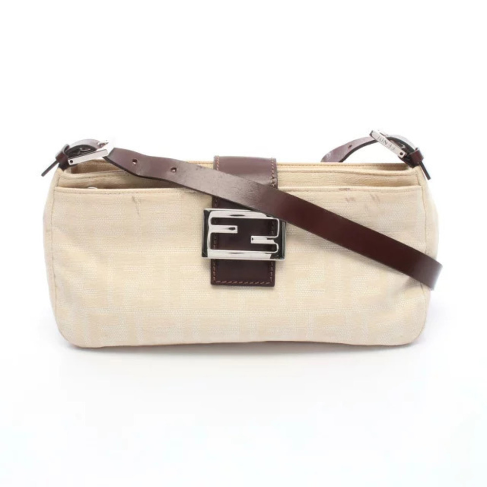 Fendi Zucca Mamma Bucket Shoulder Bag Canvas Leather Beige Cream Brown